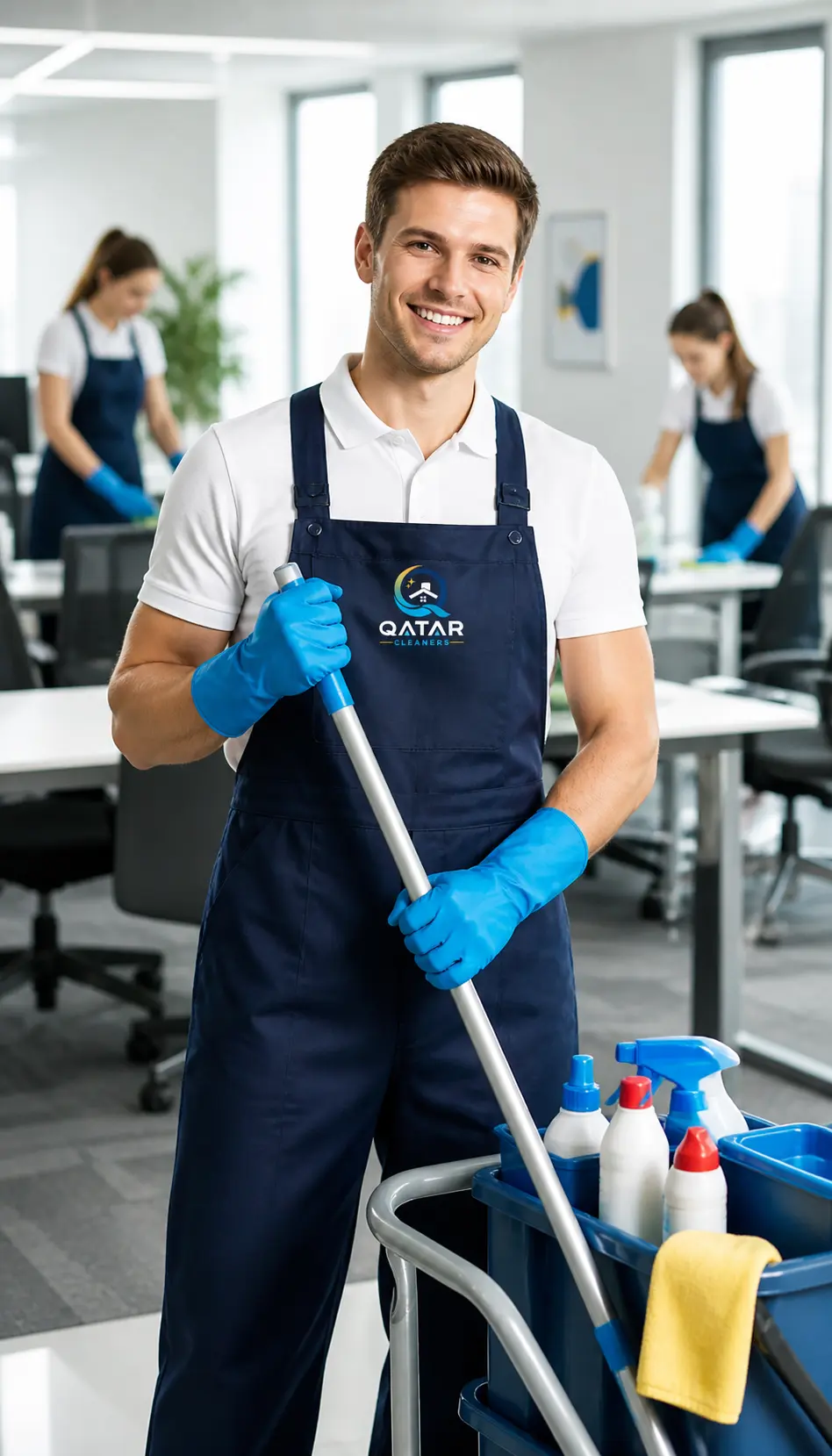 Branded cleaning illustration in an office