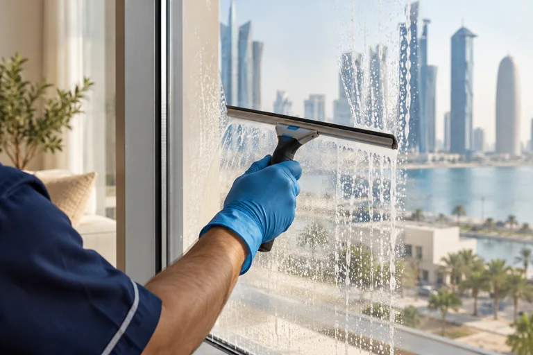 Squeegee cleaning of accessible window glass